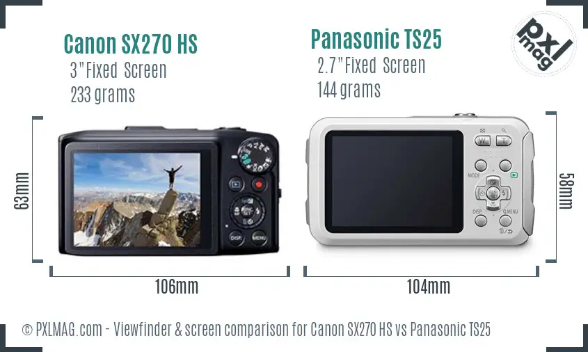 Canon SX270 HS vs Panasonic TS25 Screen and Viewfinder comparison