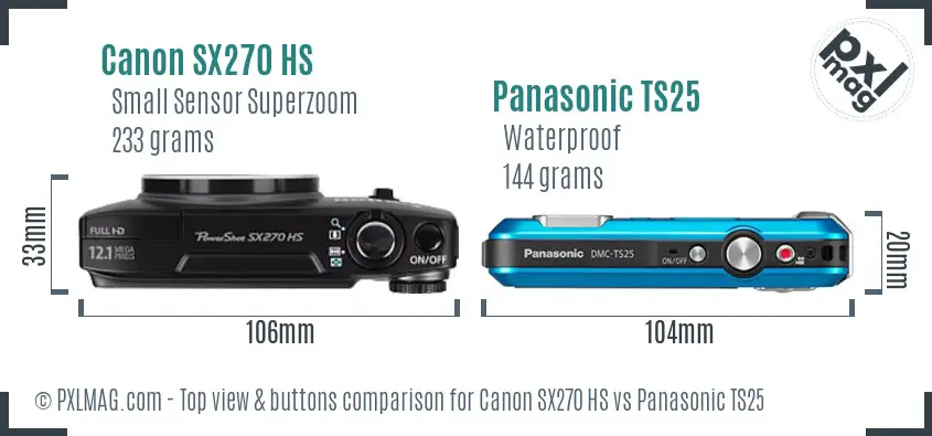 Canon SX270 HS vs Panasonic TS25 top view buttons comparison