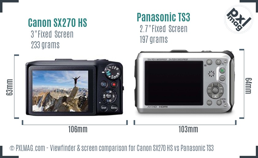 Canon SX270 HS vs Panasonic TS3 Screen and Viewfinder comparison