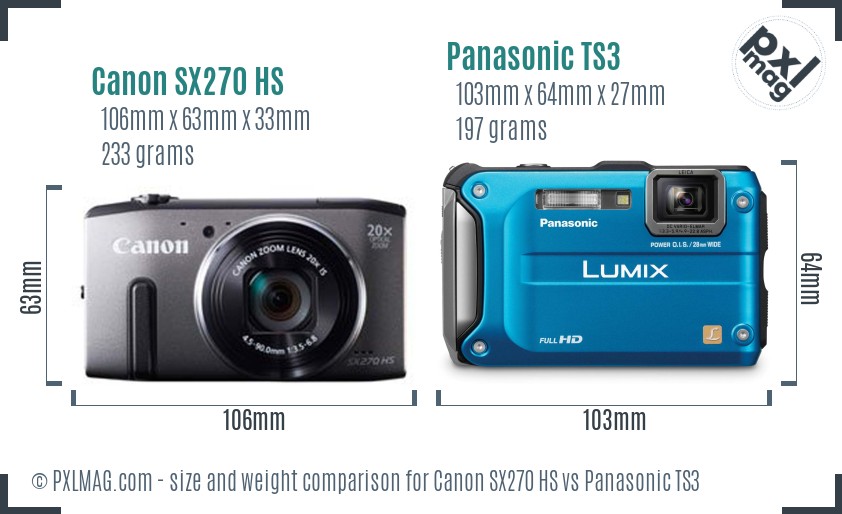 Canon SX270 HS vs Panasonic TS3 size comparison Canon SX270 HS vs Panasonic TS3 size comparison