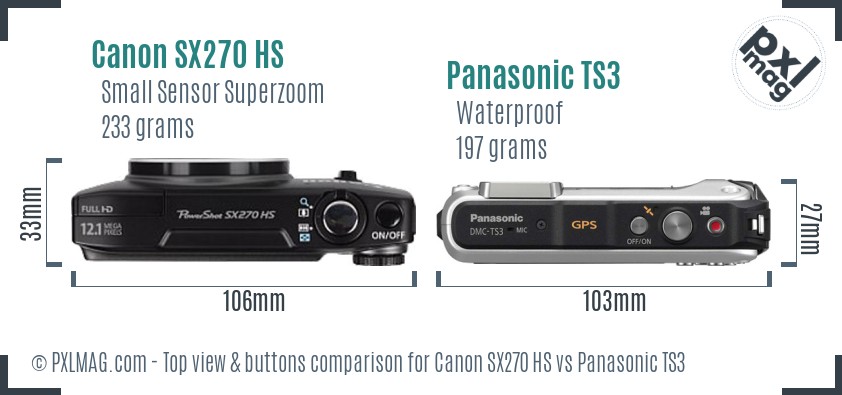 Canon SX270 HS vs Panasonic TS3 top view buttons comparison