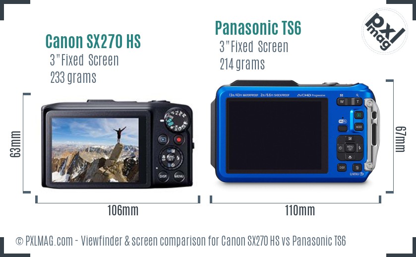Canon SX270 HS vs Panasonic TS6 Screen and Viewfinder comparison