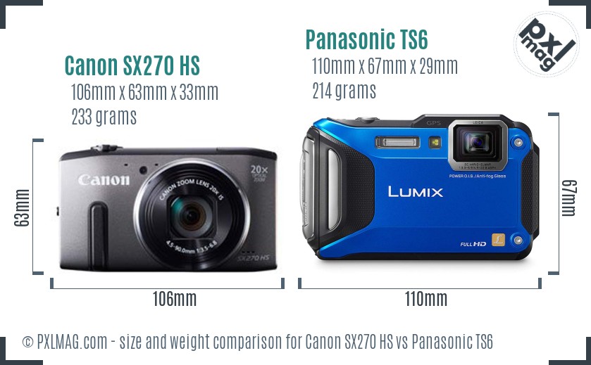 Canon SX270 HS vs Panasonic TS6 size comparison