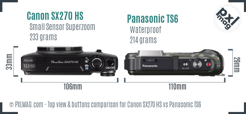 Canon SX270 HS vs Panasonic TS6 top view buttons comparison