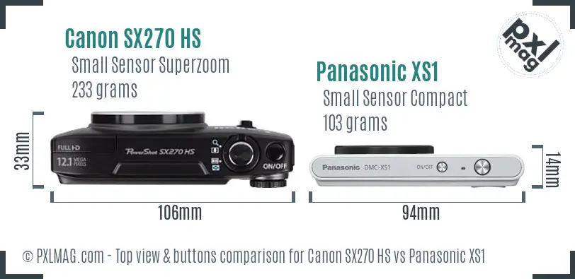 Canon SX270 HS vs Panasonic XS1 top view buttons comparison Canon SX270 HS vs Panasonic XS1 top view buttons comparison