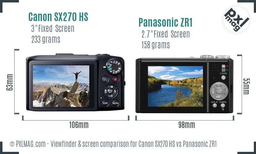 Canon SX270 HS vs Panasonic ZR1 Screen and Viewfinder comparison