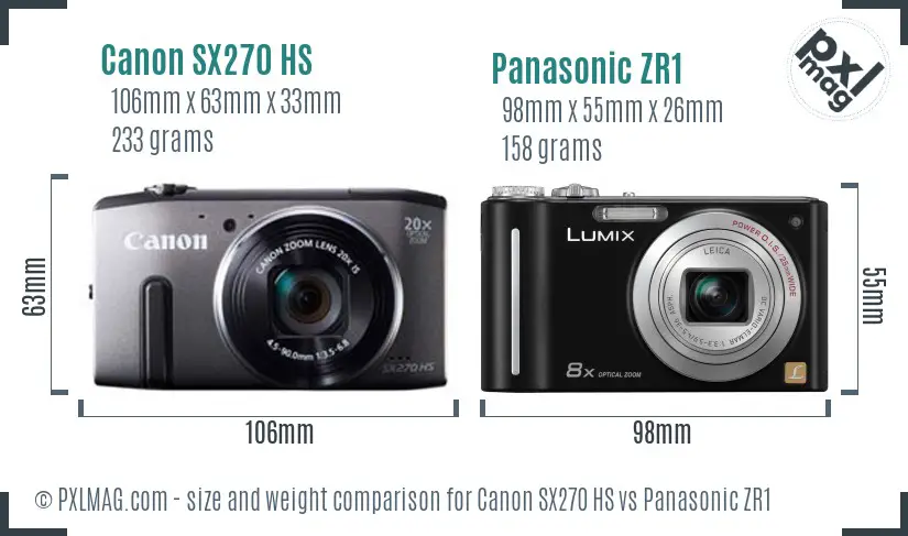 Canon SX270 HS vs Panasonic ZR1 size comparison