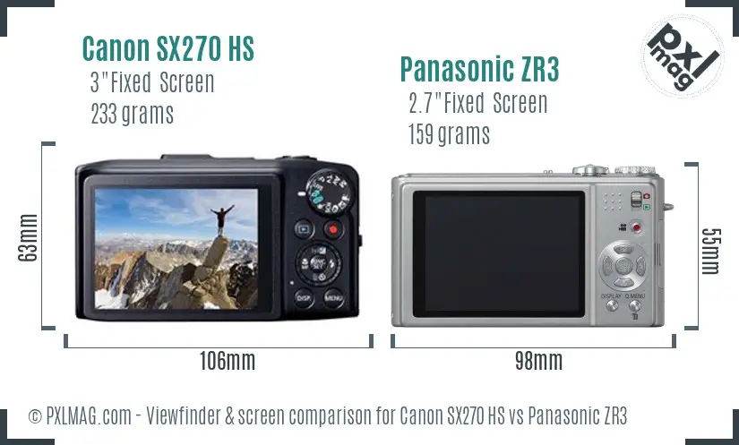 Canon SX270 HS vs Panasonic ZR3 Screen and Viewfinder comparison Canon SX270 HS vs Panasonic ZR3 Screen and Viewfinder comparison