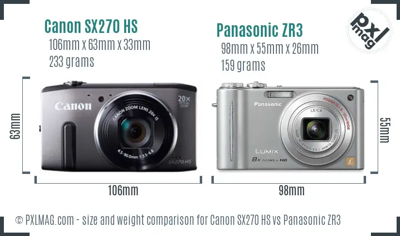 Canon SX270 HS vs Panasonic ZR3 size comparison Canon SX270 HS vs Panasonic ZR3 size comparison