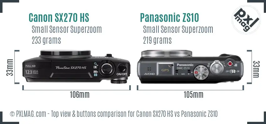Canon SX270 HS vs Panasonic ZS10 top view buttons comparison Canon SX270 HS vs Panasonic ZS10 top view buttons comparison