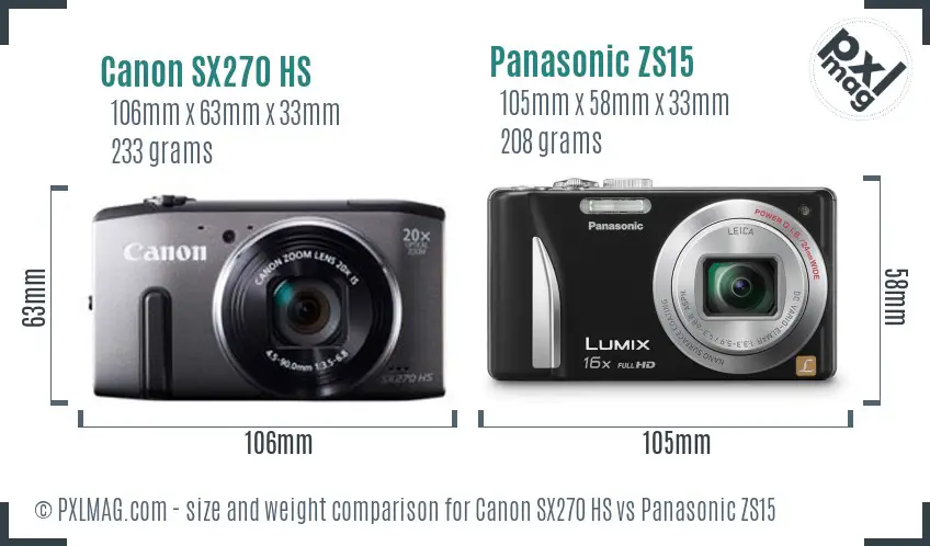 Canon SX270 HS vs Panasonic ZS15 size comparison
