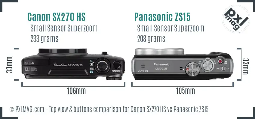 Canon SX270 HS vs Panasonic ZS15 top view buttons comparison