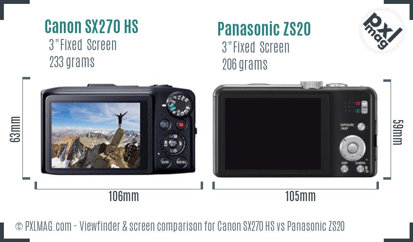 Canon SX270 HS vs Panasonic ZS20 Screen and Viewfinder comparison