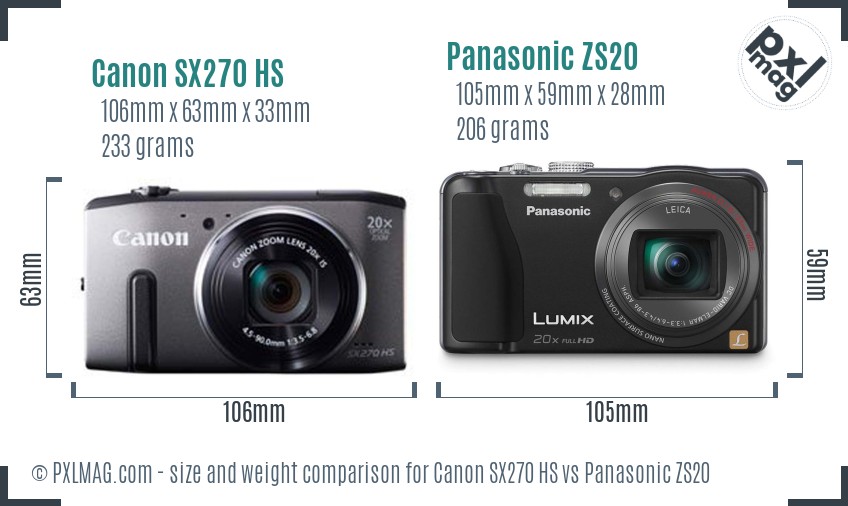 Canon SX270 HS vs Panasonic ZS20 size comparison