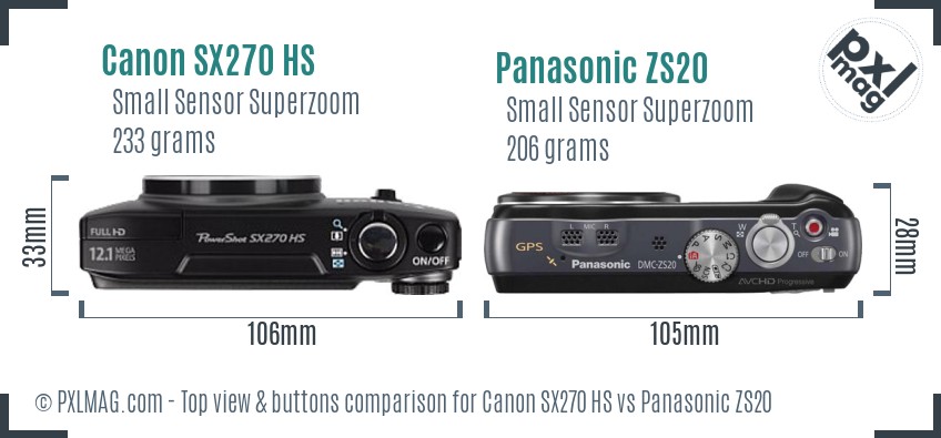 Canon SX270 HS vs Panasonic ZS20 top view buttons comparison