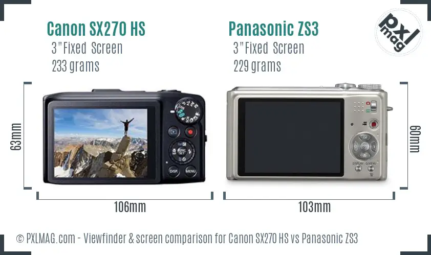 Canon SX270 HS vs Panasonic ZS3 Screen and Viewfinder comparison