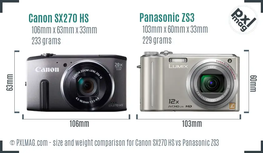 Canon SX270 HS vs Panasonic ZS3 size comparison