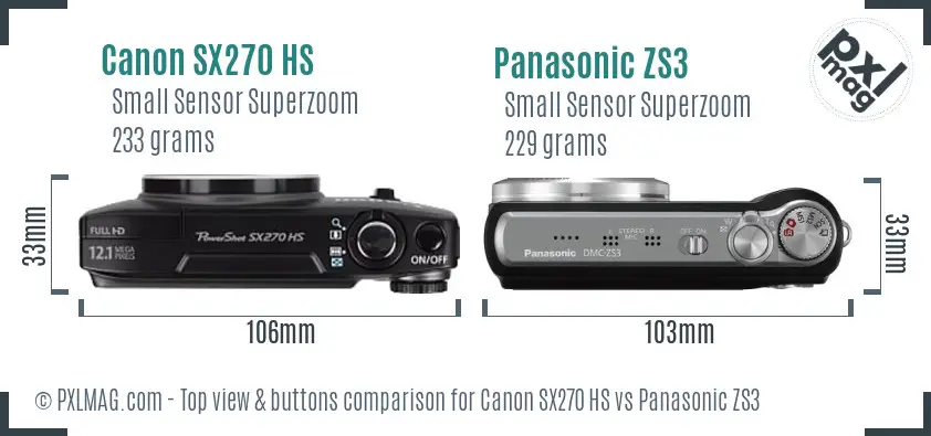 Canon SX270 HS vs Panasonic ZS3 top view buttons comparison