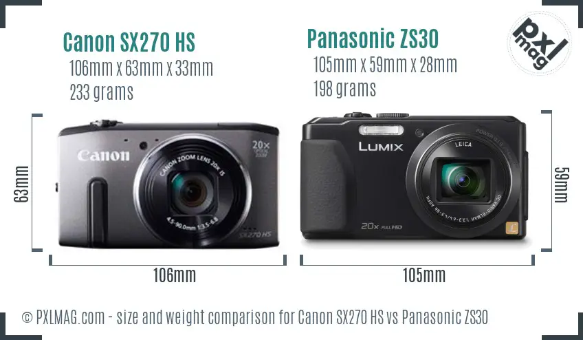 Canon SX270 HS vs Panasonic ZS30 size comparison Canon SX270 HS vs Panasonic ZS30 size comparison