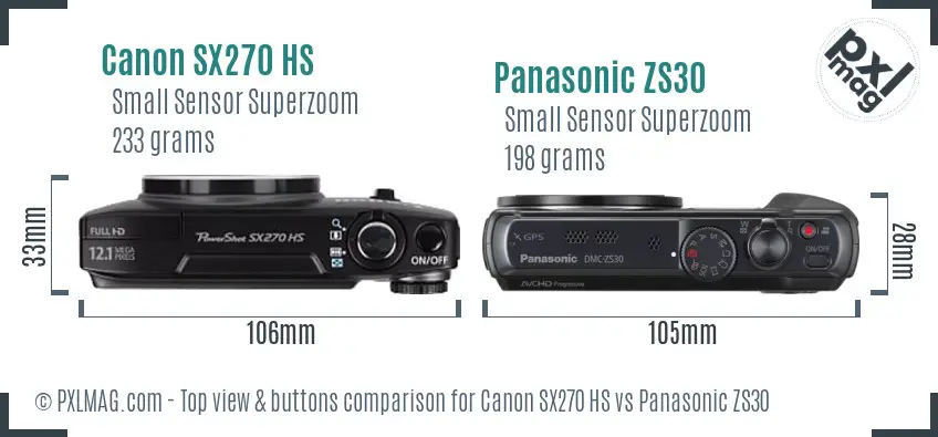 Canon SX270 HS vs Panasonic ZS30 top view buttons comparison Canon SX270 HS vs Panasonic ZS30 top view buttons comparison