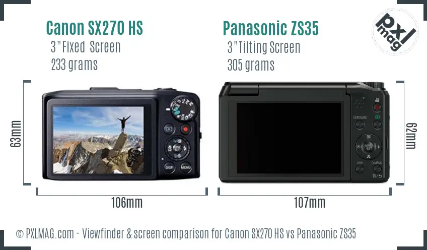 Canon SX270 HS vs Panasonic ZS35 Screen and Viewfinder comparison