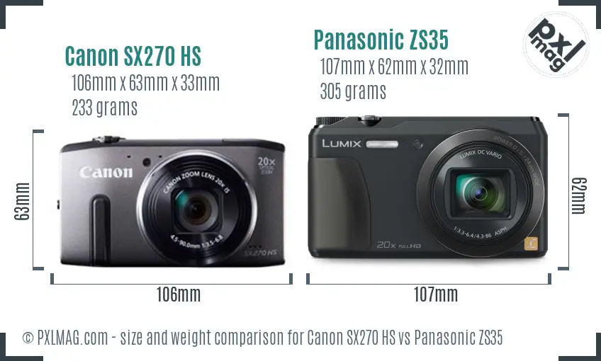 Canon SX270 HS vs Panasonic ZS35 size comparison