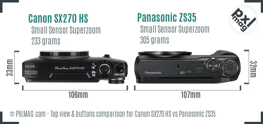 Canon SX270 HS vs Panasonic ZS35 top view buttons comparison