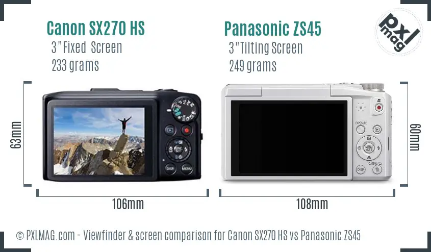 Canon SX270 HS vs Panasonic ZS45 Screen and Viewfinder comparison