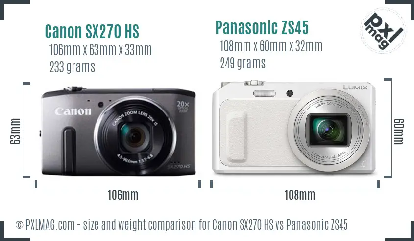 Canon SX270 HS vs Panasonic ZS45 size comparison