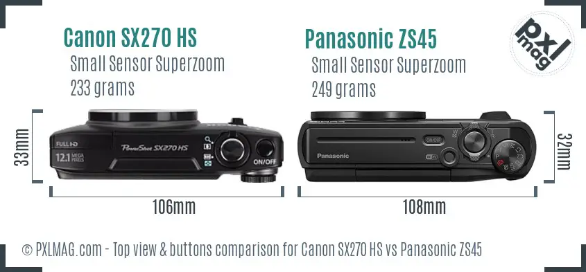 Canon SX270 HS vs Panasonic ZS45 top view buttons comparison