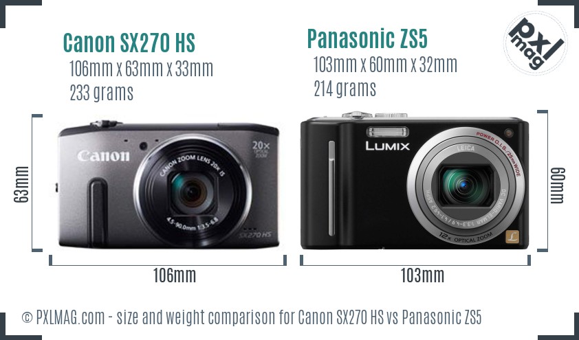 Canon SX270 HS vs Panasonic ZS5 size comparison Canon SX270 HS vs Panasonic ZS5 size comparison