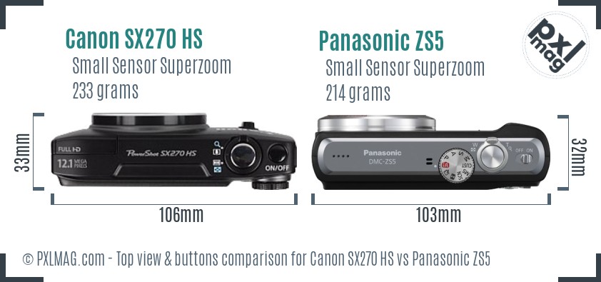 Canon SX270 HS vs Panasonic ZS5 top view buttons comparison