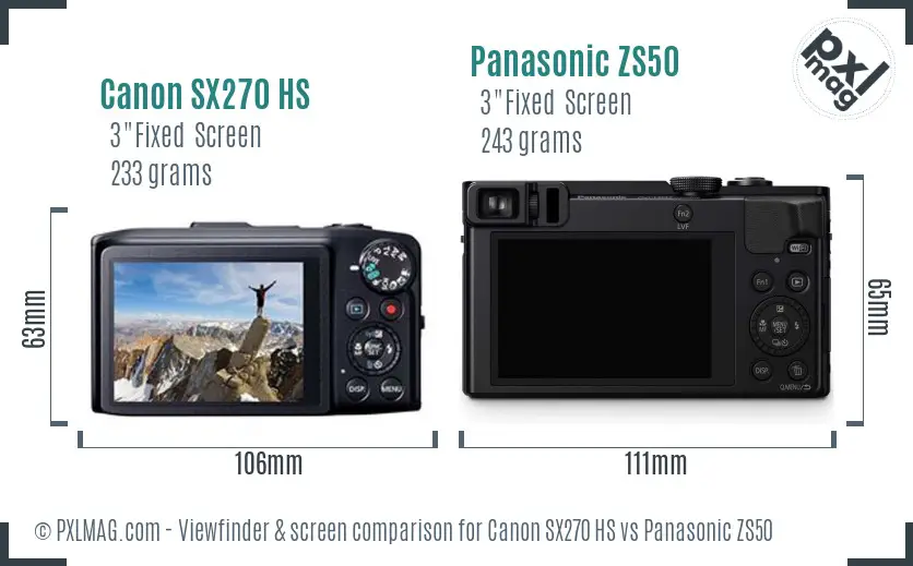 Canon SX270 HS vs Panasonic ZS50 Screen and Viewfinder comparison