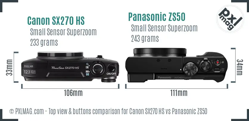 Canon SX270 HS vs Panasonic ZS50 top view buttons comparison