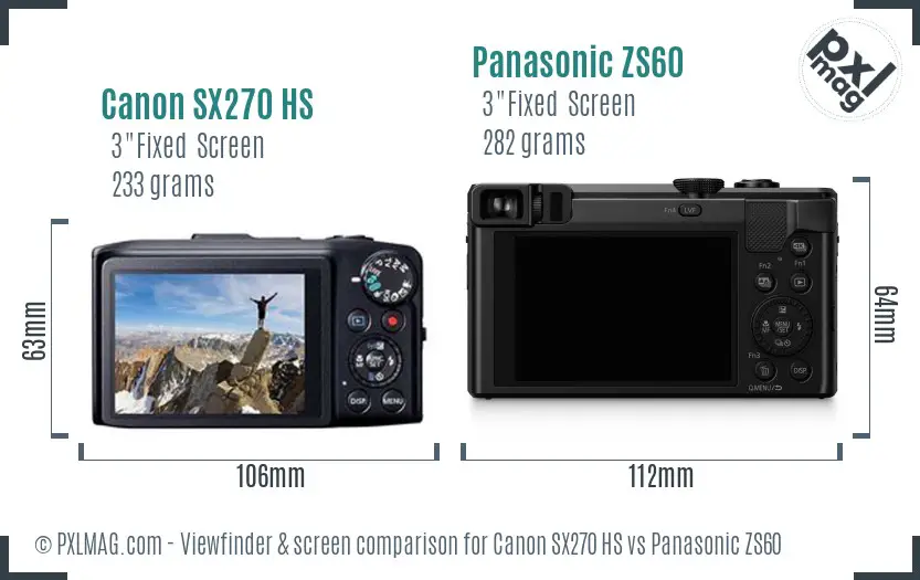 Canon SX270 HS vs Panasonic ZS60 Screen and Viewfinder comparison