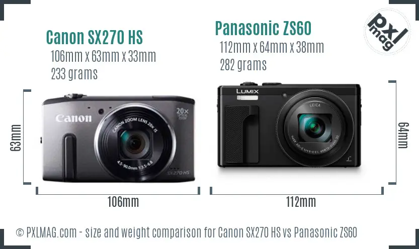 Canon SX270 HS vs Panasonic ZS60 size comparison