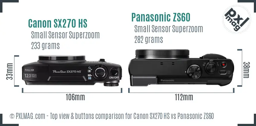 Canon SX270 HS vs Panasonic ZS60 top view buttons comparison