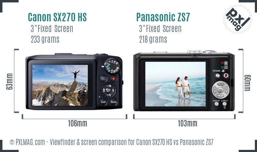 Canon SX270 HS vs Panasonic ZS7 Screen and Viewfinder comparison