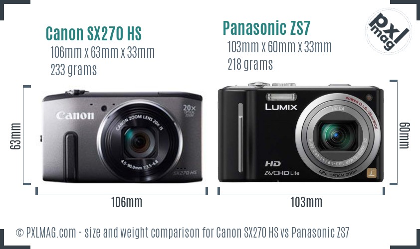 Canon SX270 HS vs Panasonic ZS7 size comparison Canon SX270 HS vs Panasonic ZS7 size comparison