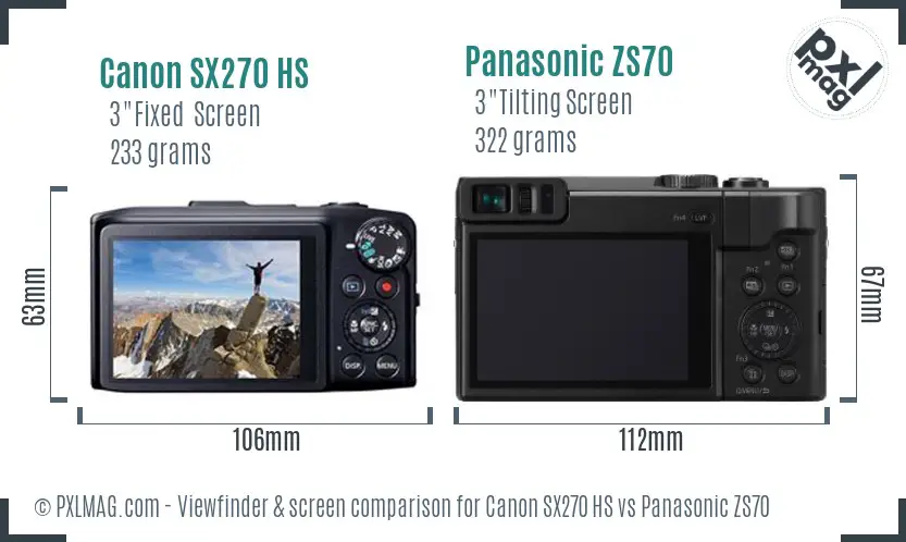 Canon SX270 HS vs Panasonic ZS70 Screen and Viewfinder comparison