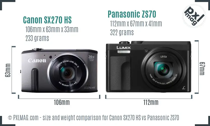 Canon SX270 HS vs Panasonic ZS70 size comparison