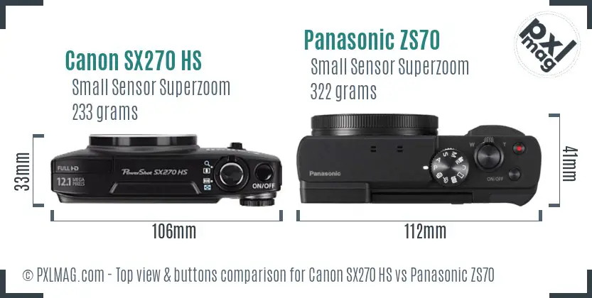 Canon SX270 HS vs Panasonic ZS70 top view buttons comparison