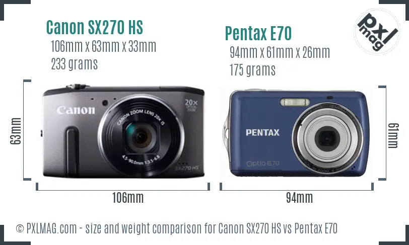 Canon SX270 HS vs Pentax E70 size comparison