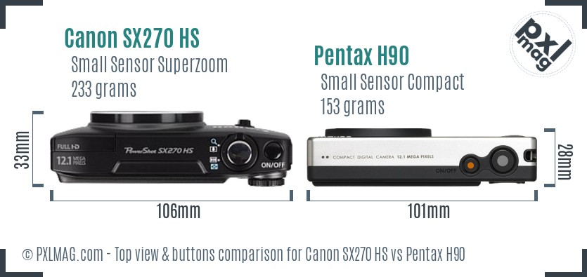 Canon SX270 HS vs Pentax H90 top view buttons comparison