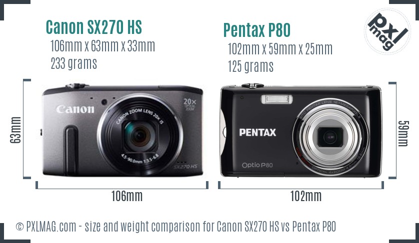 Canon SX270 HS vs Pentax P80 size comparison