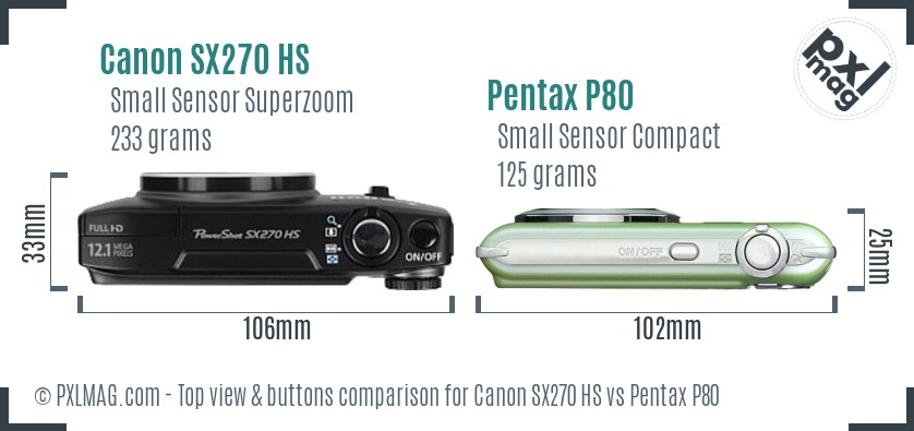 Canon SX270 HS vs Pentax P80 top view buttons comparison