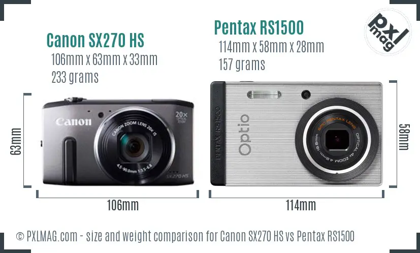 Canon SX270 HS vs Pentax RS1500 size comparison