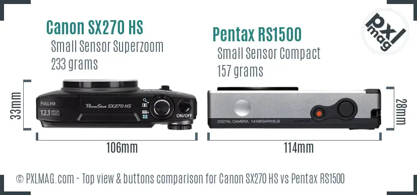Canon SX270 HS vs Pentax RS1500 top view buttons comparison