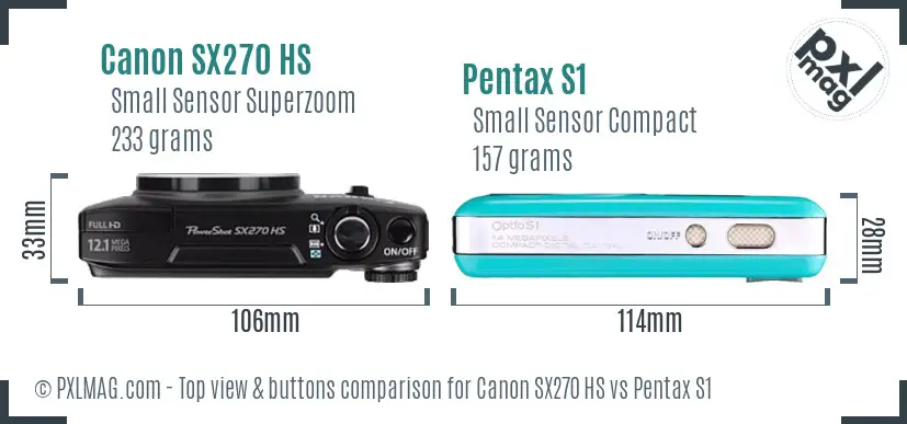 Canon SX270 HS vs Pentax S1 top view buttons comparison