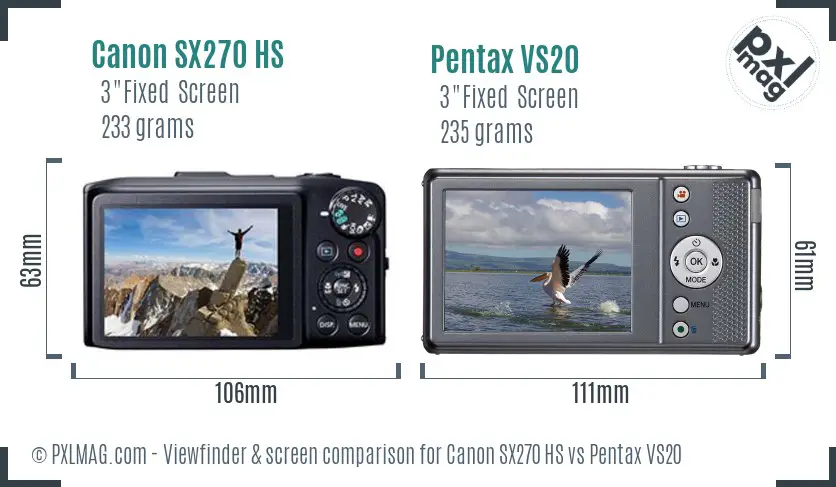 Canon SX270 HS vs Pentax VS20 Screen and Viewfinder comparison